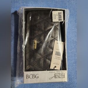 BCBG Quilted Zip-Around Wristlet Tara Wallet - Black with Gold Accent